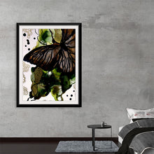  Immerse yourself in the ethereal beauty of this exquisite artwork, now available as a premium print. The piece captures the enigmatic allure of a butterfly, its wings rich with earthy tones and intricate patterns, amidst a mesmerizing dance of color and form. Every brush stroke breathes life into this delicate creature, making it a testament to the transformative power of art. 