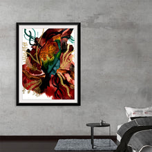  Dive into the enigmatic allure of this exquisite artwork, a harmonious blend of natural elements and vibrant colors. Every brushstroke tells a story of the eternal dance between flora and fauna, capturing an ephemeral moment where they intertwine in a mesmerizing display. The rich hues of red and green breathe life into this masterpiece, making it a captivating addition to any space. 