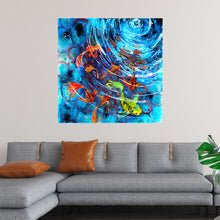  Dive into the mesmerizing depths of “Candy Fish,” a limited edition print by artist Marina Strijakova. In this vibrant masterpiece, ethereal koi fish dance gracefully amidst swirling waters, their scales glistening with every hue of the rainbow. Each brushstroke captures the fluidity and elegance of their movement, immersing the viewer in a world where art and nature converge. 