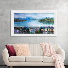  This stunning artwork titled “Lake Te Kapo Lupins” captures the serene beauty of Lake Te Kapo, surrounded by majestic mountains and adorned with vibrant lupins in full bloom. The painting’s vivid colors and intricate details promise to be a conversation starter, evoking feelings of peace and wonderment with every gaze.