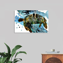  Dive into the serene depths of the ocean with “Salt Water Man Driftwood” by Ky Colquhoun. This exquisite print captures the majestic grace of a sea turtle, immortalized in rich hues of blue and green, navigating through the tranquil waters. Every brush stroke tells a story of harmony between man and nature, inviting viewers to a world where art and life converge. 