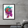 “Beetles” by Marta Tesoro: Dive into a world where art and imagination converge. Encased in a sleek black frame, this exquisite print features a mesmerizing fusion of a vibrant purple skull adorned with an intricate ensemble of flora and fauna. Every brushstroke reveals Tesoro’s masterful artistry, weaving together the ethereal beauty of blooming flowers and the enigmatic allure of beetles. 