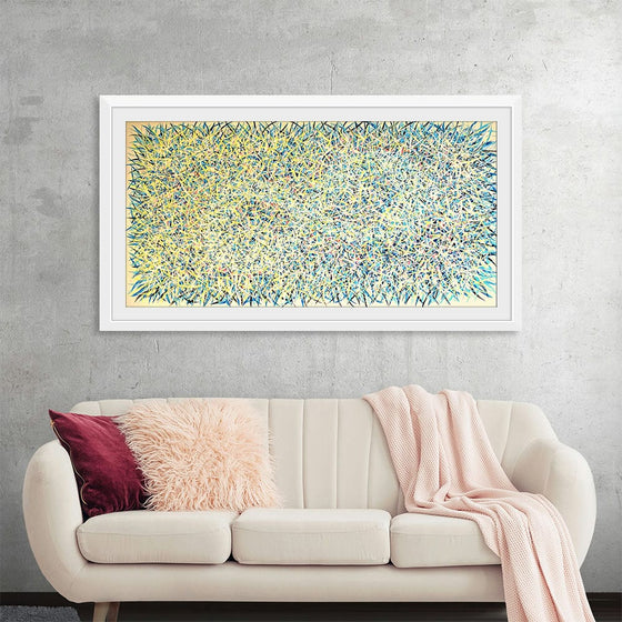 Infinity Sunshine by Neis Wai is a vibrant and dynamic abstract painting that bursts with energy and color. The composition is a chaotic yet harmonious tapestry of intertwining lines and shapes, creating a sense of endless movement and rhythm. The dominant hues of yellow and blue evoke a feeling of warmth and optimism, making this print a perfect addition to any contemporary or minimalist interior.