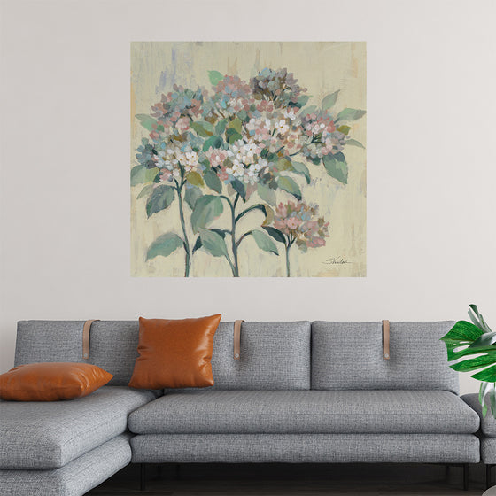 “Romantic-Hydrangeas” by Silvia Vassileva: Immerse yourself in the serene beauty of this captivating print. As the sun bids farewell to the day, its vibrant hues of orange, pink, and purple paint the sky in a symphony of colors. Silhouettes of city structures and trees emerge, etched against the twilight canvas. 