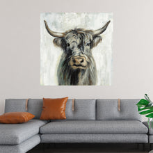 “Highland-Cow” by Silvia Vassileva invites you into a world where the majestic presence of a highland cow is captured with intricate detail and rich, natural tones. This exquisite print showcases the cow’s dark fur and long horns against an abstract light background, creating a harmonious blend of realism and artistic flair. As you gaze upon this masterpiece, the gentle gaze of the highland cow infuses your home or office with a tranquil, yet invigorating atmosphere.