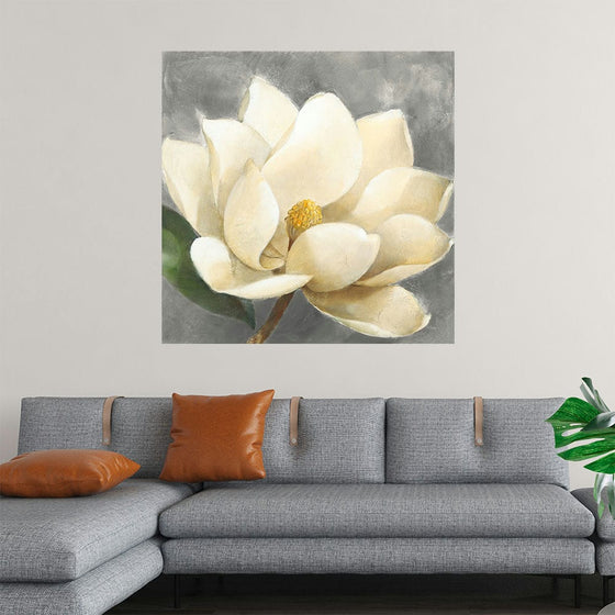 Immerse yourself in the serene beauty of “Magnolia Blossom on Gray” by Albena Hristova. This exquisite print captures the delicate elegance of a magnolia blossom, its ivory petals unfolding gracefully against a subtle gray backdrop. Every brushstroke, every hue is meticulously crafted to bring a touch of nature’s tranquility into your space. 