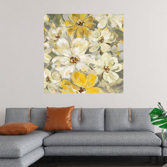 “Scattered Spring Petals Yellow Gray Crop” by Silvia Vassileva: Immerse yourself in the warm, inviting ambiance of this exquisite print. Capturing the delicate dance of blossoming petals, Vassileva’s masterful brushstrokes breathe life and movement into each flower. The harmonious blend of soft yellows and grays evokes tranquil spring mornings, where nature awakens in all its glory. Imagine strolling through a sun-kissed garden—the air fragrant, petals soft under your fingertips. 