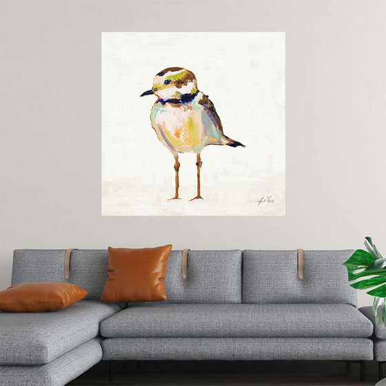 “Coastal Plover II Linen” by Jeanette Vertentes: Immerse yourself in the serene beauty of this exquisite print. Every brushstroke captures the delicate grace of a coastal plover, bringing nature’s untouched beauty into your living space. The symphony of colors seamlessly blending into one another encapsulates the bird’s ethereal presence against a tranquil linen backdrop. 