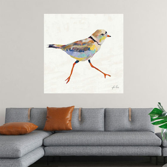 “Coastal Plover I Linen” by Jeanette Vertentes: Immerse yourself in the serene beauty of this exquisite print. Every brushstroke captures the graceful movement and vibrant hues of a coastal plover, bringing nature’s elegance into your living space. 