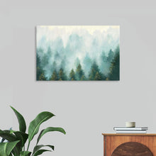  “Misty Forest” by Julia Purinton: Immerse yourself in the ethereal beauty of this exquisite print. Against a textured grey wall, every tree and leaf is painted with meticulous detail, enveloped in a gentle, misty haze. The soft blend of greens and blues evokes a sense of calm, making it a perfect piece to transform any space into a tranquil sanctuary. 