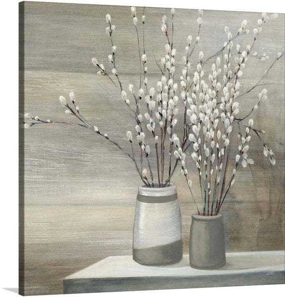 “Pussy Willow Still Life Gray Pots Crop“, Julia Purinton