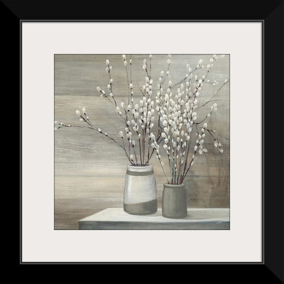 “Pussy Willow Still Life Gray Pots Crop“, Julia Purinton