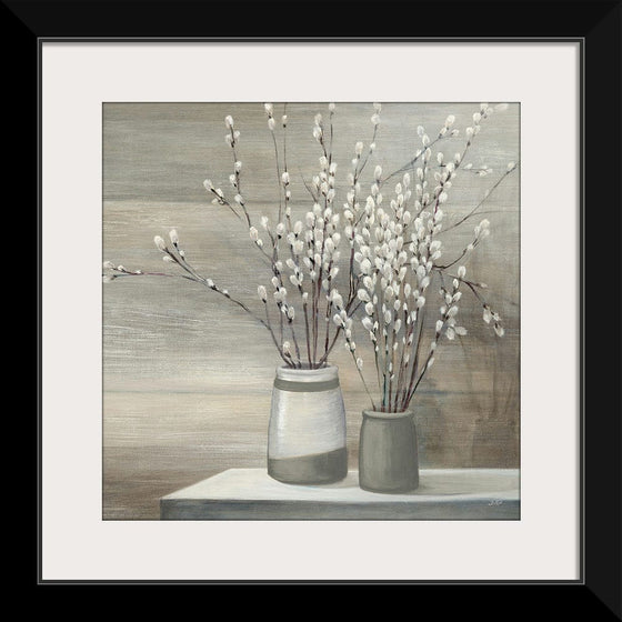 “Pussy Willow Still Life Gray Pots Crop“, Julia Purinton