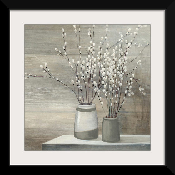 “Pussy Willow Still Life Gray Pots Crop“, Julia Purinton