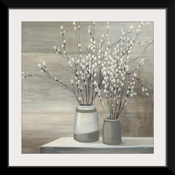 “Pussy Willow Still Life Gray Pots Crop“, Julia Purinton