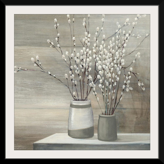 “Pussy Willow Still Life Gray Pots Crop“, Julia Purinton