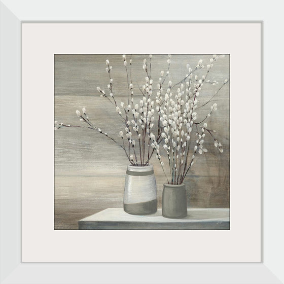 “Pussy Willow Still Life Gray Pots Crop“, Julia Purinton