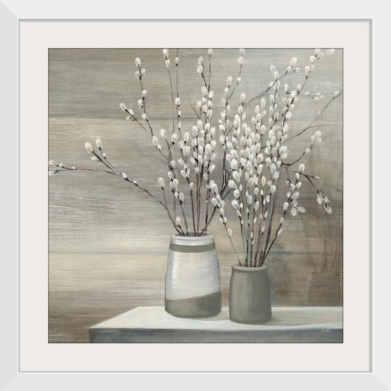 “Pussy Willow Still Life Gray Pots Crop“, Julia Purinton