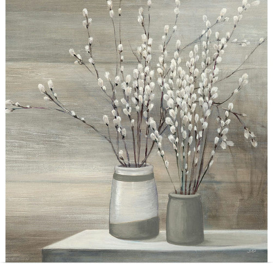 “Pussy Willow Still Life Gray Pots Crop“, Julia Purinton