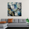 Each shell, meticulously painted, seems to dance across the canvas, evoking the rhythmic ebb and flow of the sea. The deep blues and radiant whites intertwine, creating a tranquil harmony. As a print, this piece promises to transform any space into a sanctuary of calm—a visual retreat where nature’s treasures come alive. 