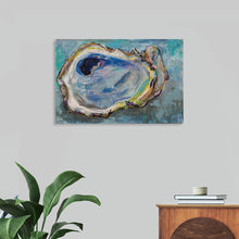  "Oyster Two" by Jeanette Vertentes is a captivating oil painting that celebrates the beauty and complexity of the humble oyster shell. The artist's use of vibrant colors and expressive brushstrokes brings the intricate details of the shell to life, highlighting its iridescent hues and textured surface. The interior of the shell, reminiscent of a deep, mysterious ocean, invites the viewer to contemplate the hidden depths beneath the surface. 