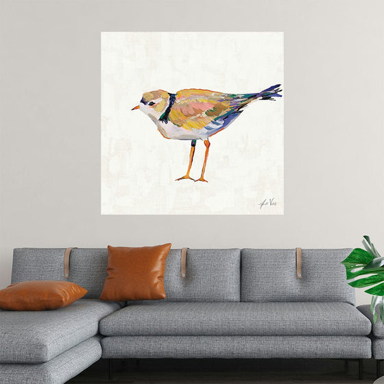 “Coastal Plover IV Linen” by Jeanette Vertentes: Immerse yourself in the serene beauty of this exquisite print. Every brushstroke captures the delicate grace of a coastal plover, bringing nature’s untouched beauty into your living space. The symphony of colors seamlessly blending into one another encapsulates the bird’s ethereal presence against a tranquil linen backdrop. 