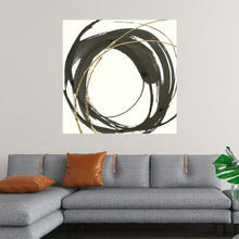  “Gilded Enso IV” by Chris Paschke invites you into a world of serene elegance. The canvas captures the essence of balance and movement—a bold, sweeping enso (a symbol of enlightenment and infinity) rendered in dark, confident strokes, interwoven with delicate golden lines. Each curve whispers of unity and contrast, a symphony of creativity. 