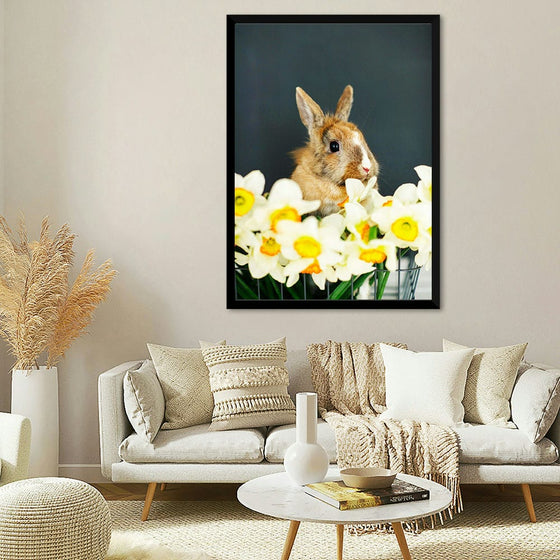 "Rabbit With A Beautiful View" by Ivan Samkov is a heartwarming image that captures the innocence and charm of a young rabbit. Nestled amidst a vibrant bouquet of daffodils, the rabbit gazes out with a curious expression, as if taking in the beauty of its surroundings. The soft, pastel colors and gentle details create a sense of peace and tranquility. This print is a perfect addition to any home or office, bringing a touch of spring and joy to your space.