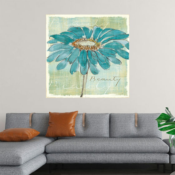 “Spa Daisies I” by Chris Paschke: Immerse yourself in the serene beauty of this exquisite print. Capturing the tranquil elegance of a blooming daisy, it is rendered with delicate brush strokes and a harmonious palette of soothing teals and gentle greens. The artwork emanates a calming energy, making it an ideal centerpiece for any space seeking a touch of nature-inspired beauty. 