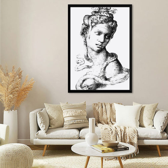 Allow me to transport you to the enigmatic world of ancient Egypt with this captivating print of “Cleopatra” by Michelangelo Buonarroti. In this exquisite drawing, Michelangelo unveils the legendary queen Cleopatra—a woman of allure, intellect, and power. Executed in black pencil, the lines dance across the paper, tracing Cleopatra’s features with reverence.