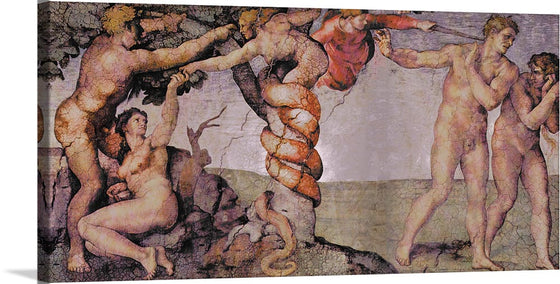 "Deckenfresko zur Schöpfungsgeschichte in der Sixtinischen Kapelle, Hauptszene: Ursünde und Vertreibung aus dem Paradies(1508-1512)", Michelangelo Buonarroti