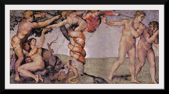 "Deckenfresko zur Schöpfungsgeschichte in der Sixtinischen Kapelle, Hauptszene: Ursünde und Vertreibung aus dem Paradies(1508-1512)", Michelangelo Buonarroti