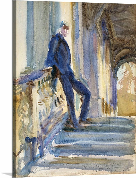 “Sir Neville Wilkinson On The Steps Of The Palladian Bridge At Wilton House (c. 1904-1905)”, John Singer Sargent