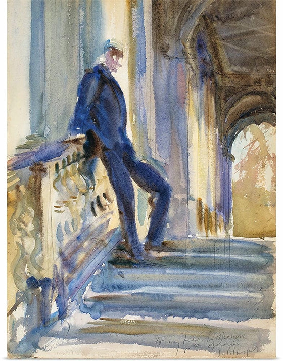 “Sir Neville Wilkinson On The Steps Of The Palladian Bridge At Wilton House (c. 1904-1905)”, John Singer Sargent