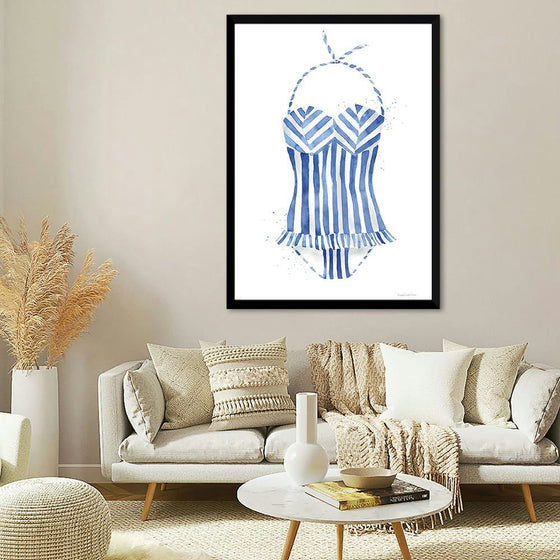 “Vintage Swimwear I” by Mercedes Lopez Charro is a delightful nod to the elegance of bygone beach days. This artwork features a stylish, retro swimsuit design that evokes a sense of nostalgia and timeless fashion. With its soft pastel hues and charming details, this print is perfect for adding a touch of vintage chic to any space.