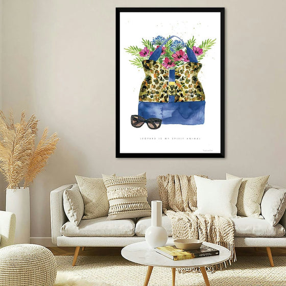 Add a touch of wild elegance to your home with "On the Wild Side I" by Mercedes Lopez Charro. This vibrant watercolor print features a stylish leopard-print handbag adorned with a bouquet of colorful flowers. The playful design, combined with the artist's delicate brushstrokes, creates a sense of fun and sophistication. Perfect for fashion enthusiasts or anyone looking to add a unique piece of art to their space.