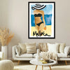 Mallorca Girl by Mercedes Lopez Charro is a vibrant and stylish watercolor that captures the essence of a Mediterranean summer. A sophisticated woman, adorned with a large black and white striped hat and a chic swimsuit, strolls along a sandy beach with the ocean sparkling in the background. The artist's use of bold colors and playful brushstrokes creates a sense of energy and vitality. This captivating artwork is a perfect addition to any space seeking a touch of summer glamour.