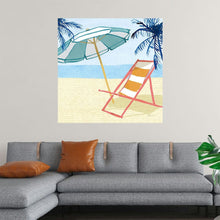  Laguna Lounging II by Mercedes Lopez Charro captures the essence of a perfect beach day. This vibrant watercolor features a solitary lounge chair, a striped umbrella, and swaying palm trees against a backdrop of shimmering blue water. The artist's playful use of color and texture invites you to imagine yourself relaxing on the sandy shore, soaking up the sun and enjoying the ocean breeze. This artwork is a must-have for anyone seeking to add a touch of coastal charm and tranquility to their home or office.