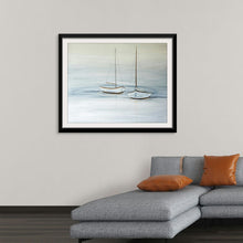  “Two Sails at Rest” by Yvette St. Amant invites you to a tranquil harbor of contemplation. In this ethereal masterpiece, two sailboats find solace on calm waters, their masts standing tall yet sails gently furled. The artist’s delicate strokes weave a tapestry of serenity, where muted blues and whites harmonize like a whispered secret. 