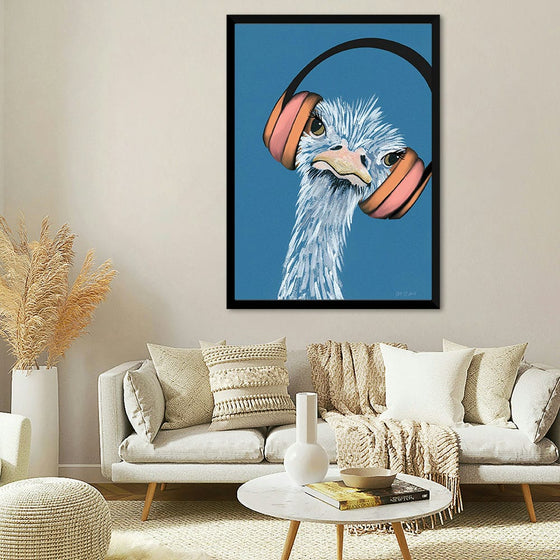 “Wild II” by Yvette St. Amant: Dive into a world where the vibrancy of nature meets the rhythm of music. This captivating print captures the elegance of a flamingo, its graceful form mid-dance, adorned with sleek headphones. Against a tranquil teal backdrop, the flamingo’s beak delicately touches an orange and black vinyl record—a nod to rhythm and soul. 