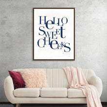  Add a touch of playful charm to your space with Mercedes Lopez Charro’s “Sweet Cheeks Navy.” This delightful print features bold, navy blue typography on a textured cream background, creating a whimsical and inviting atmosphere. Perfect for brightening up any room, this artwork brings a pop of personality and a smile to your face. Ideal for modern and eclectic interiors, “Sweet Cheeks Navy” is available in various sizes and framing options to suit your style and décor needs.