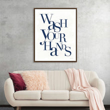  “Wash Your Hands Navy” by Mercedes Lopez Charro is a charming and timely piece that blends practicality with artistic flair. This artwork features a minimalist design with a bold navy background, accented by elegant typography reminding us of the importance of hand hygiene. Perfect for modern homes or offices, this print not only adds a touch of sophistication but also serves as a gentle, stylish reminder to maintain cleanliness. 