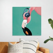  “Wild IV Sq” by Yvette St. Amant: Dive into a world where the vibrancy of nature meets the rhythm of music. This captivating print captures the elegance of a flamingo, its graceful form mid-dance, adorned with sleek headphones. 