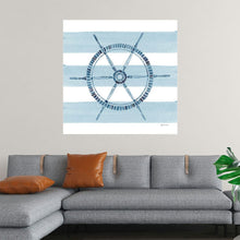  “Nautical Ship Wheel” by Yvette St. Amant invites you to set sail on a visual voyage. This captivating print captures the essence of maritime splendor, intertwining the soul’s yearning for exploration and the peaceful embrace of oceanic calm. The intricately designed ship’s wheel, with its fine lines and rustic nautical feel, centers against alternating blue stripes—a canvas that mirrors the ebb and flow of tides. 