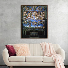  “The Last Judgement Crop,” a print of Michelangelo’s awe-inspiring fresco, captures the dramatic essence of the original masterpiece that adorns the altar wall of the Sistine Chapel in Vatican City. This particular segment focuses on a tumultuous scene where human figures are depicted in various states of emotion and movement, reflecting the chaos and intensity of judgement day. The central figure is believed to be Christ, surrounded by saints and angels, with the damned being sent to hell on one side and t