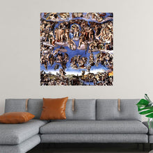  “The Last Judgement Crop,” a print of Michelangelo’s awe-inspiring fresco, captures the dramatic essence of the original masterpiece that adorns the altar wall of the Sistine Chapel in Vatican City. This particular segment focuses on a tumultuous scene where human figures are depicted in various states of emotion and movement, reflecting the chaos and intensity of judgement day. The central figure is believed to be Christ, surrounded by saints and angels, with the damned being sent to hell on one side and t